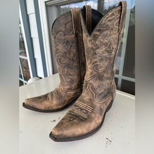 Brown Distressed Leather Western Cowboy Boots sz 9D